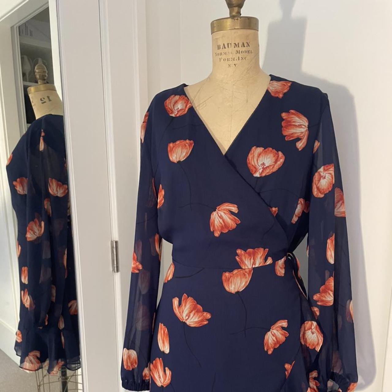 Navy Blue & Pink Floral Wrap Mini Dress