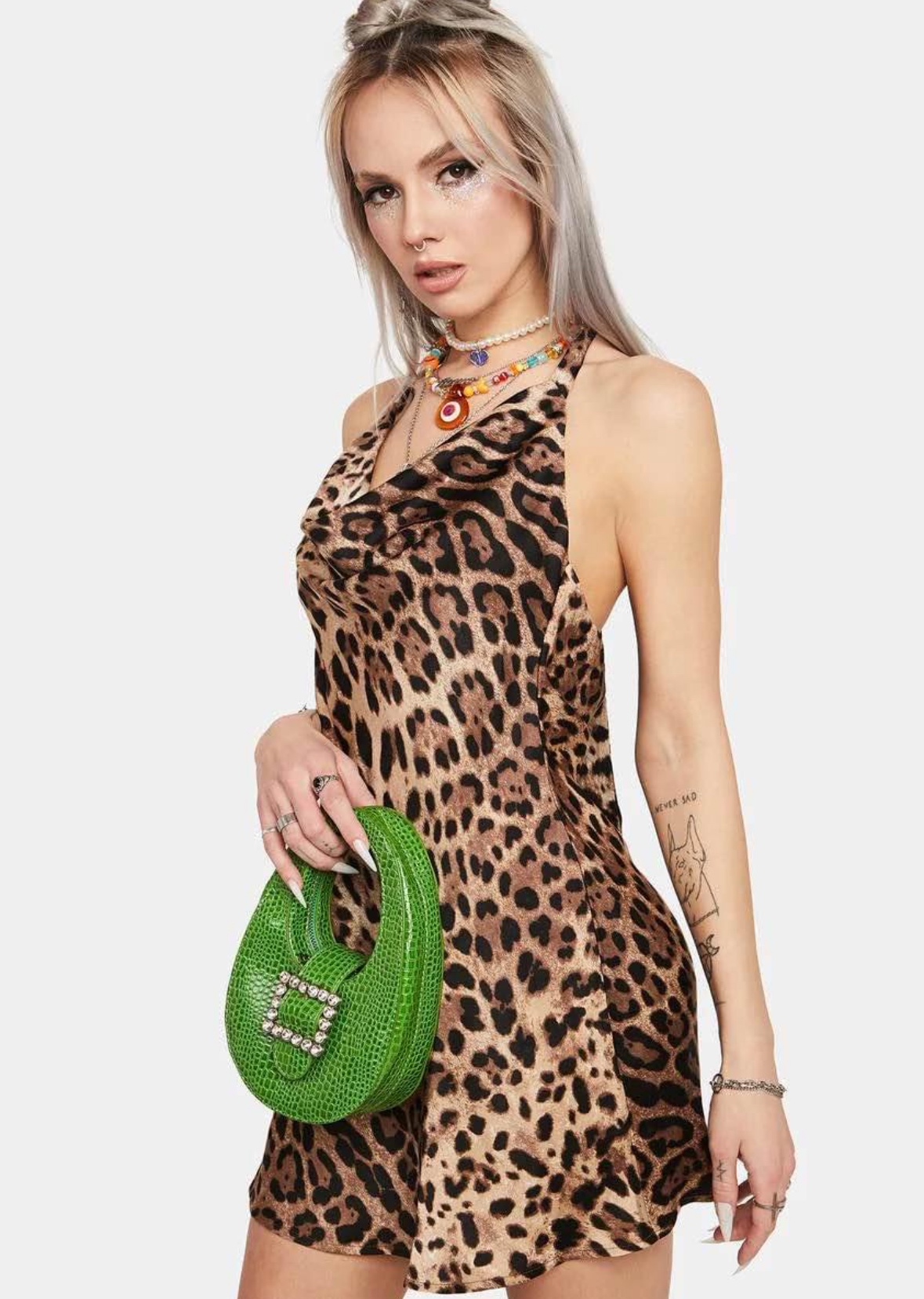 XS Halter Slip Cheetah Print Mini Dress image indicator(3)