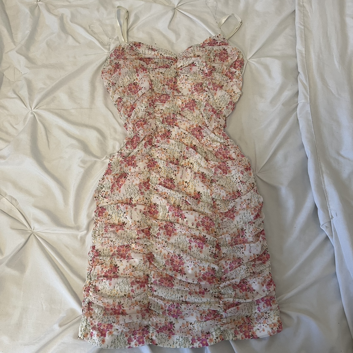 Floral ruched bodycon dress thumbnail