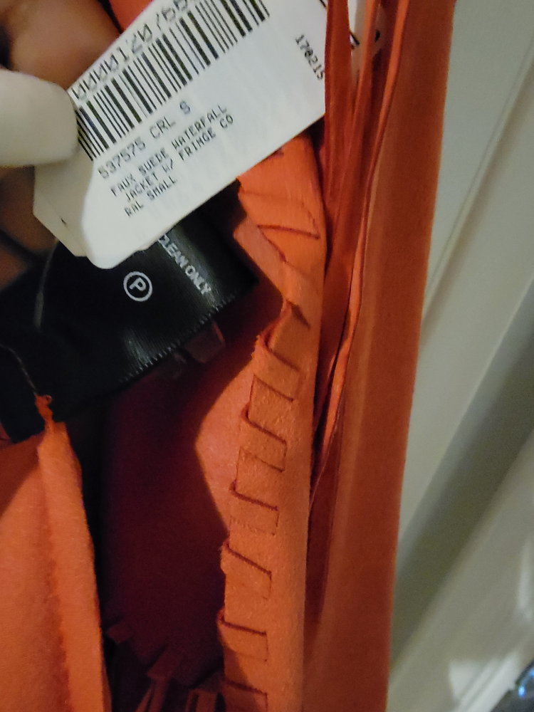 Salmon Faux suede waterfall fringe jacket image indicator(4)