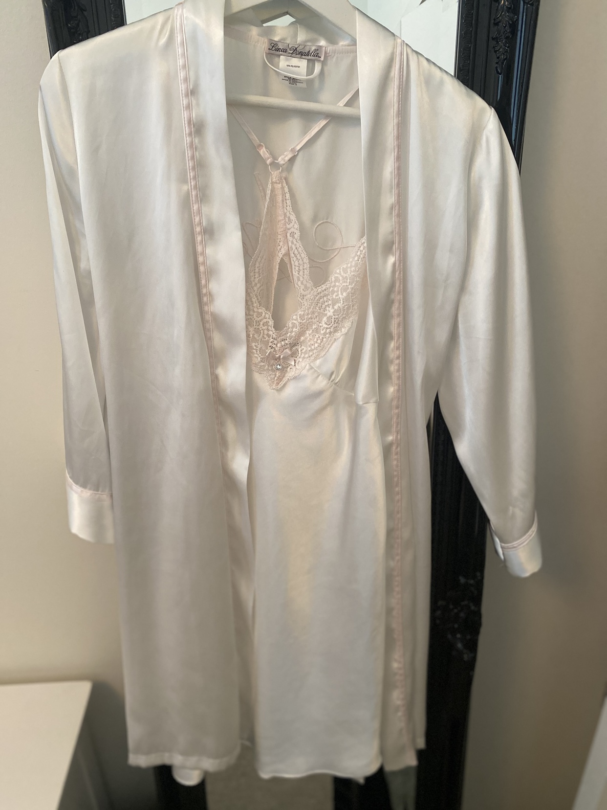 “Mrs” with diamanté next to Mrs . Bridal night gown and robe