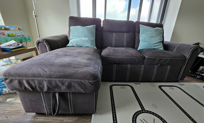 Sectional Sofa Bed in Grey Fabric