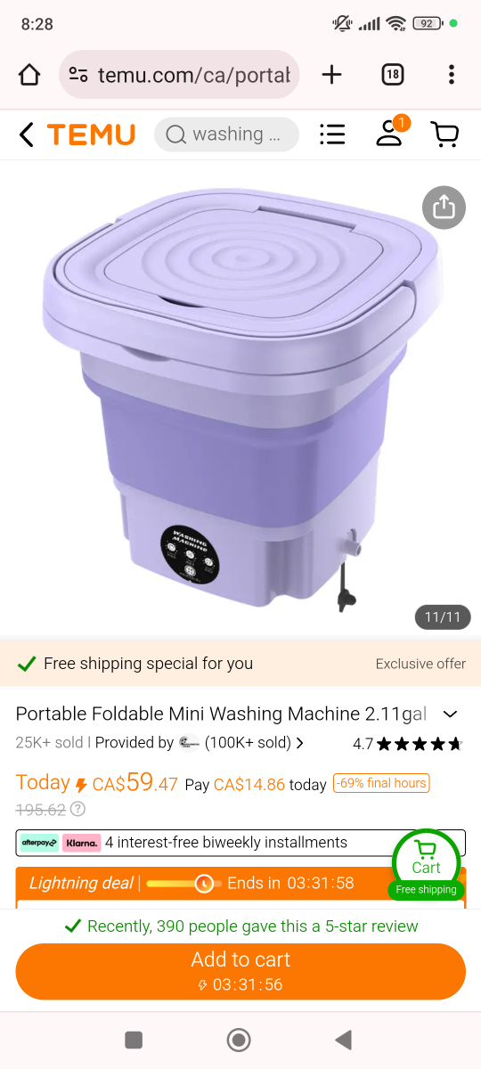 8L Mini Foldable Washing Machine