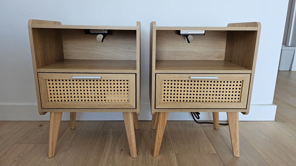 Set of 2 Modern Nightstand with Power outlet