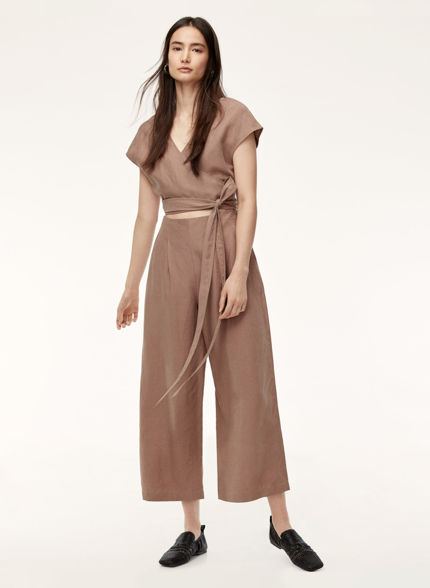 Aritzia Wilfred Brax Jumpsuit in Nutmeg brown wide leg sz 00