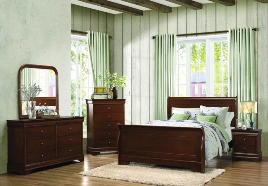 Full size Sleigh bed with Sealy Mattress and box spring