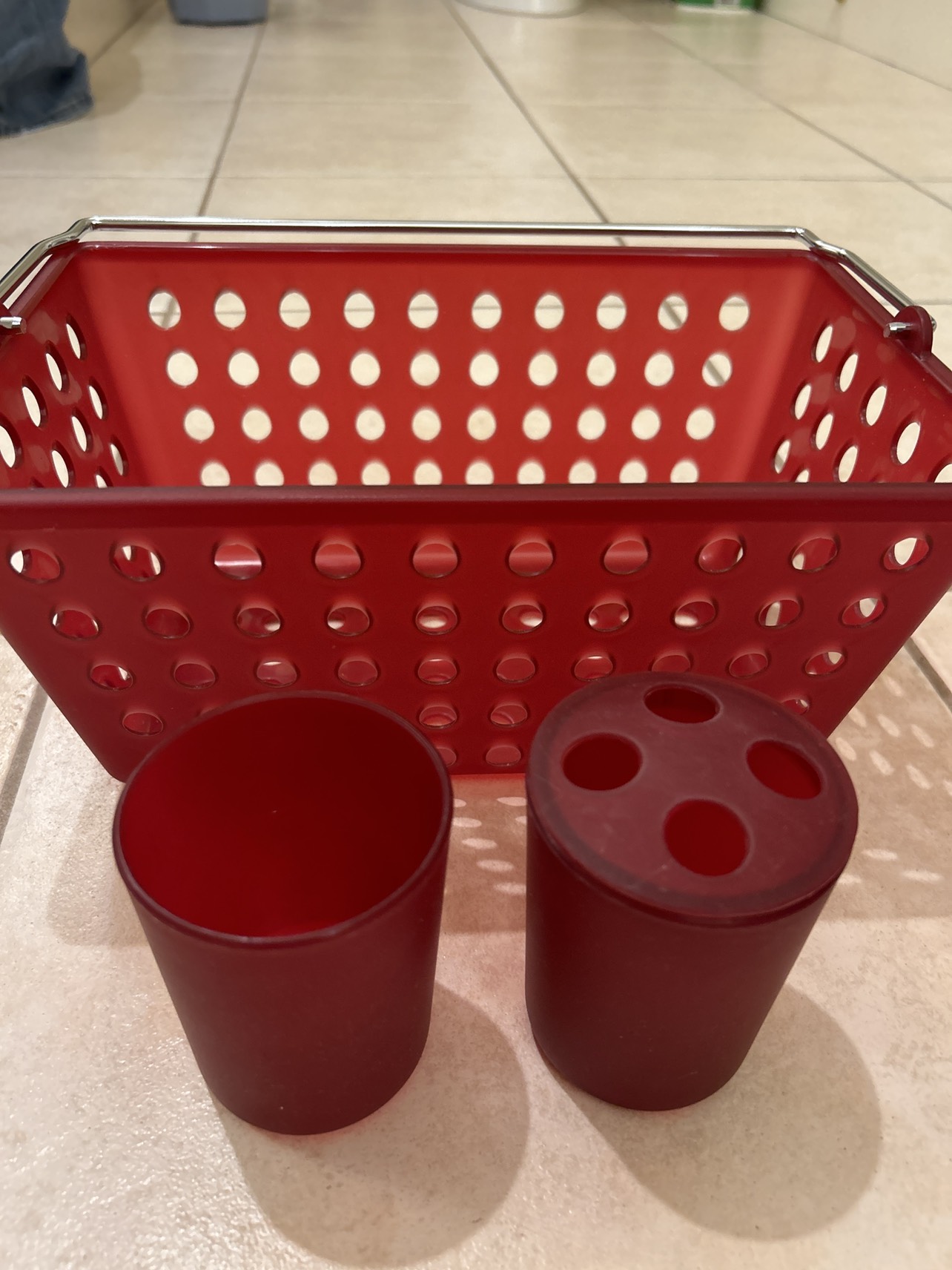 Cup and toothbrush holder and makeup basket