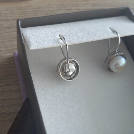 Michael Hill White Gold Pearl Dangle Earrings with diamonds image indicator(2)