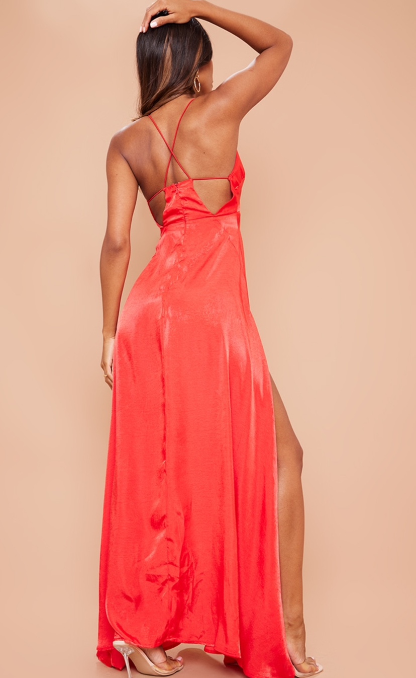 Red Extreme Split Strappy Back Maxi Dress - photo 2