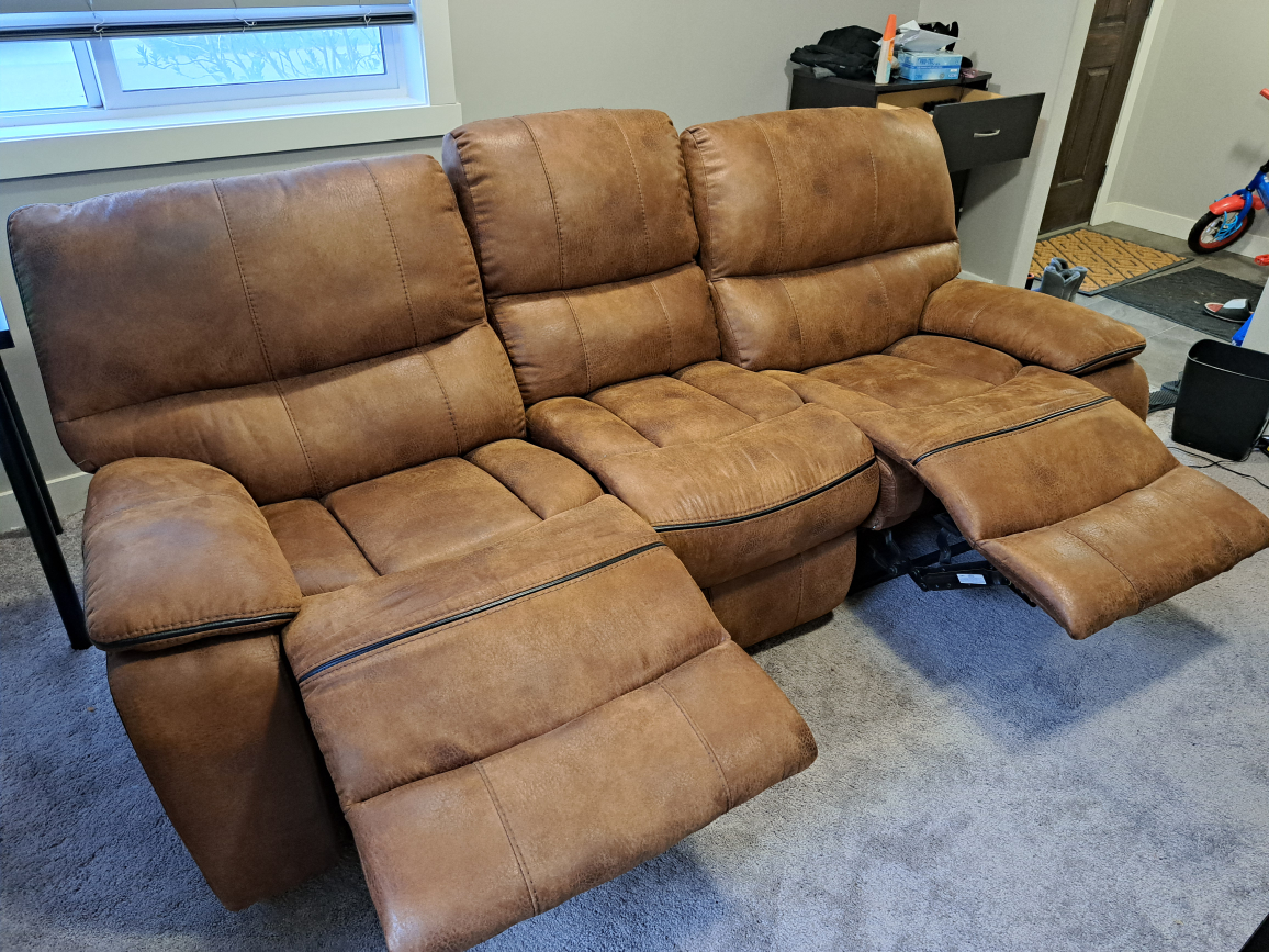 3 Seater Recliner Brown Leather Couch - photo 3