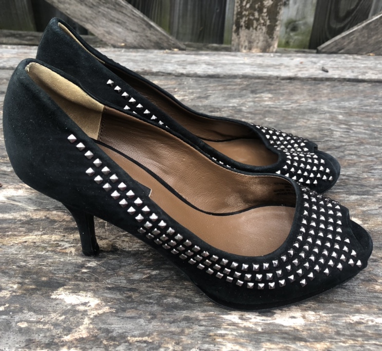 ZARA Woman Silver Studded Black High Heel Pump Dress Shoe image indicator(3)