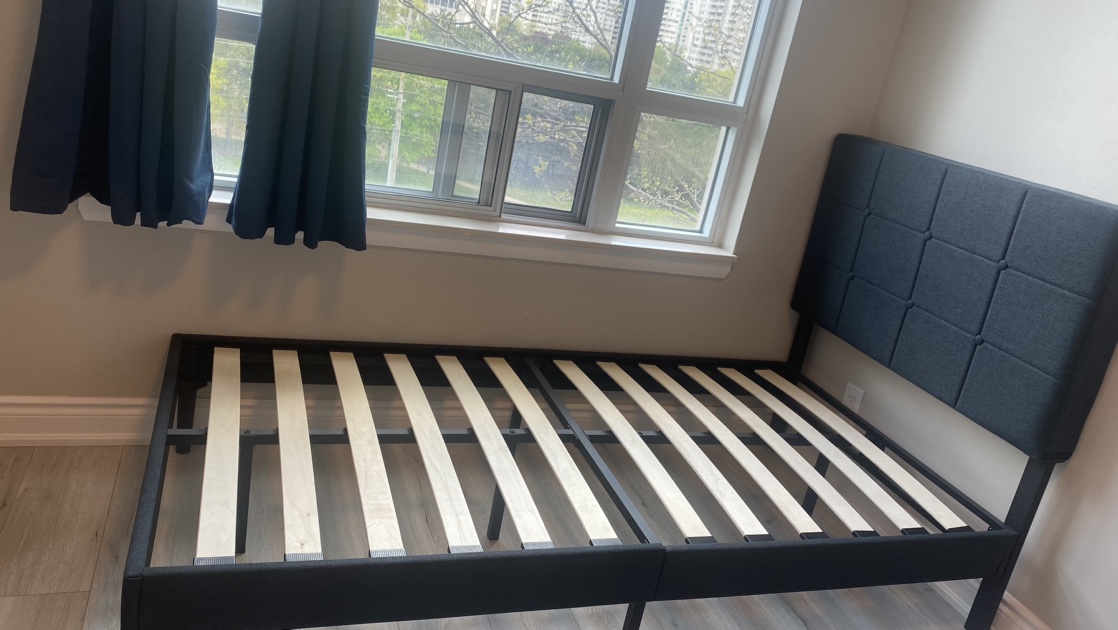 Twin Size Platform Bed Frame with upholstered headboard - photo 2