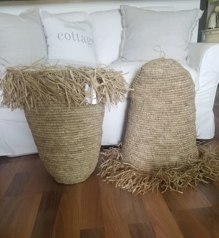 Set of 2 BRAND NEW 24" Boho Raffia Lampshades Retail $440 image indicator(2)