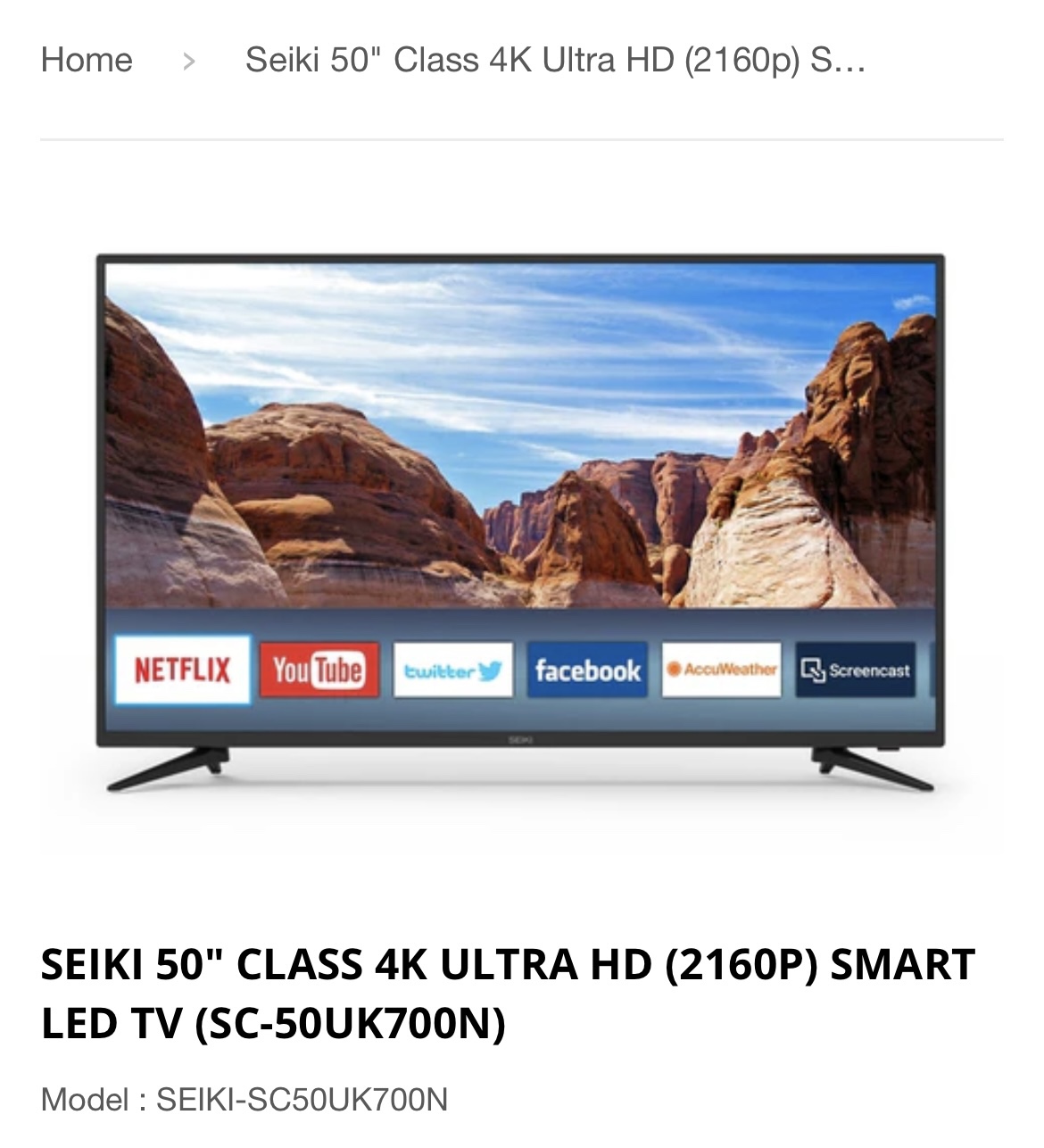 Seiki 50” 4K smart tv with Remote