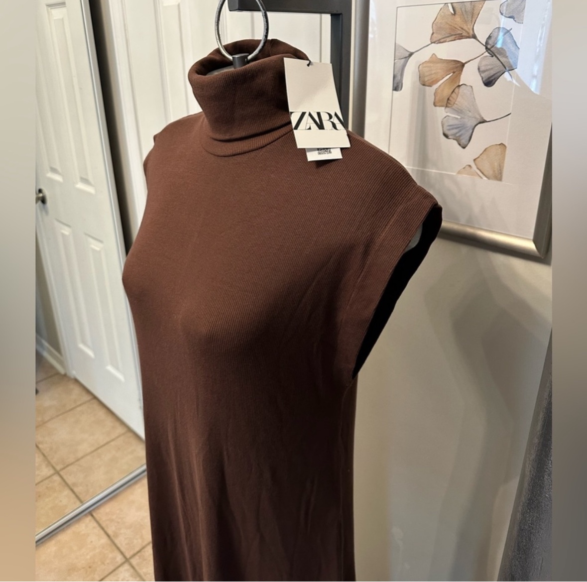 BNWT Zara Woman’s Solid Brown Ribbed Turtleneck Tank Maxi Dress - photo 3