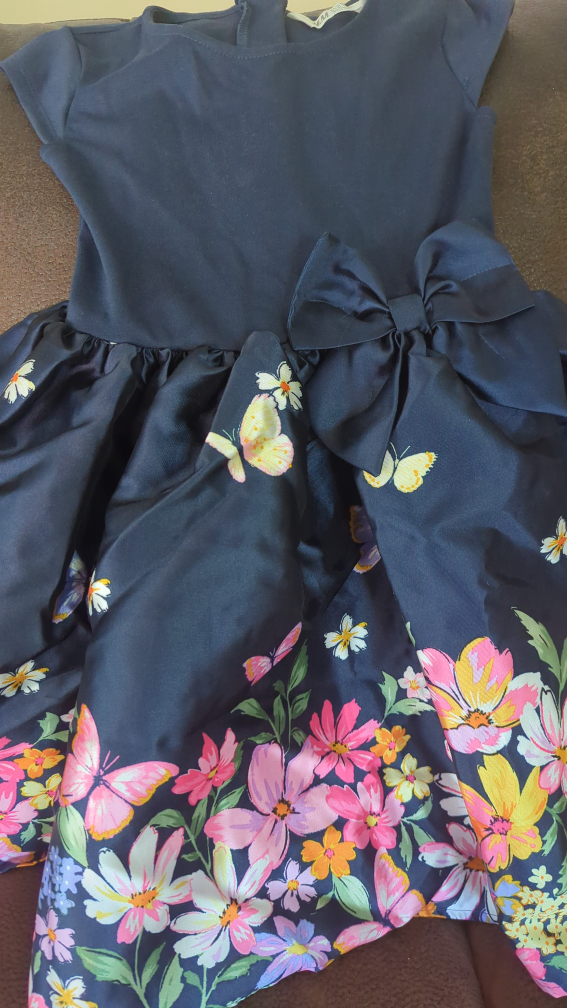 Satin blue floral dress for baby girl image indicator(2)