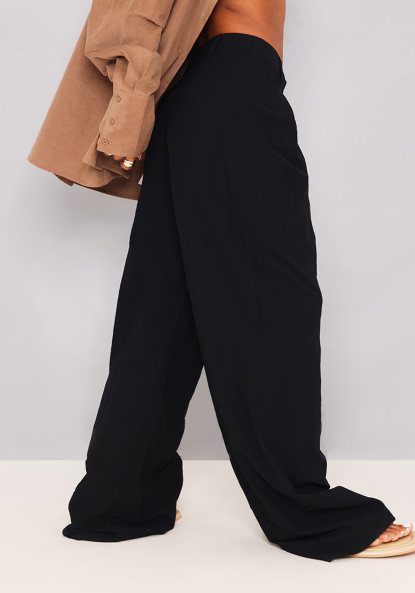 Black Textured Tailored Floaty Straight Leg Pants - photo 3