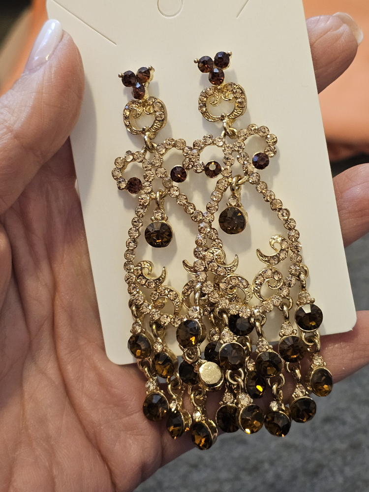 🧡 Gold and Brown Crystal Chandelier Earrings image indicator(2)