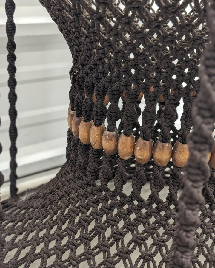 VINTAGE 1960s Handwoven Macrame Side Table With Glass - photo 3