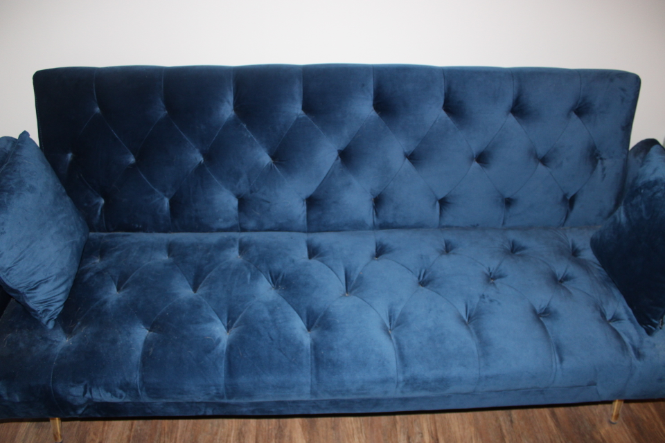 Wayfair Suede Blue Sofa (+ converts to sofa bed)