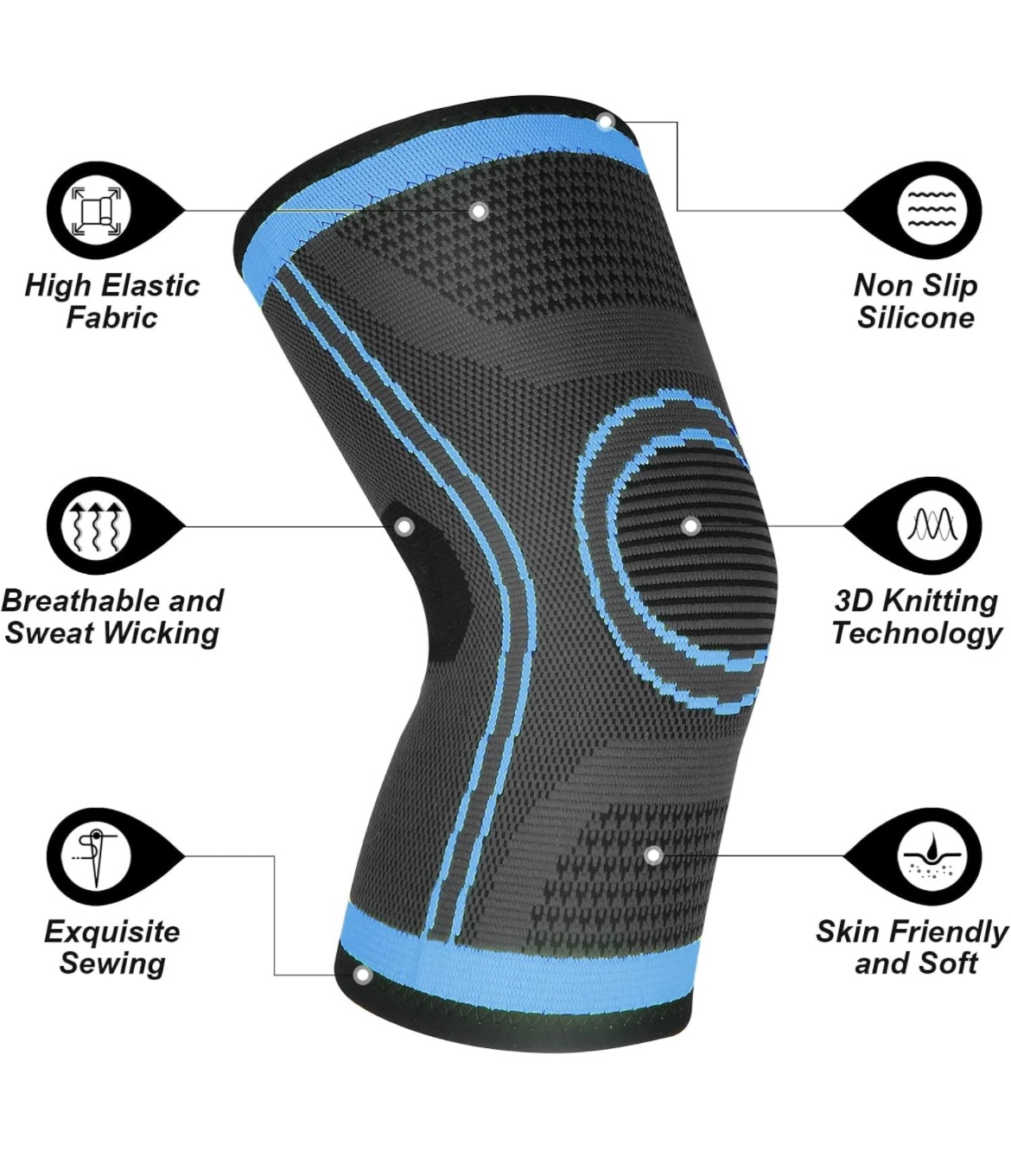 New Pack Knee Support Brace 2 Pack Compression Knee Sleeves image indicator(3)