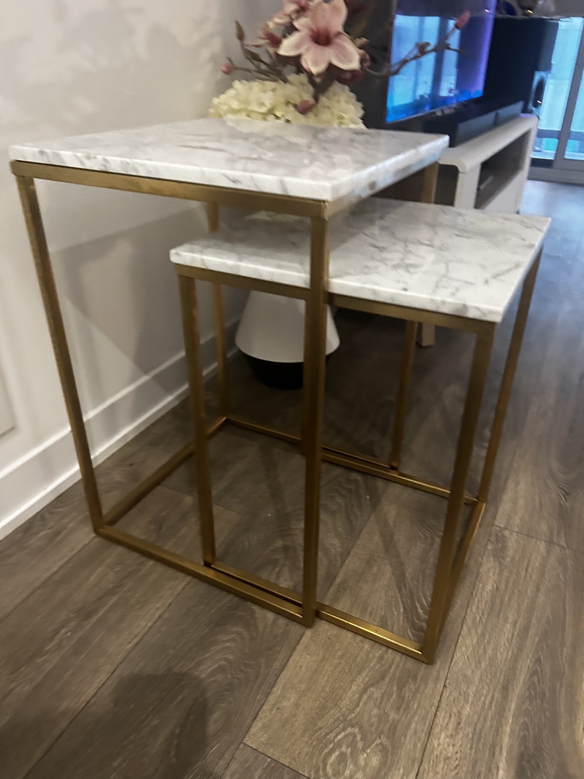 Marble/ gold nest table from structube