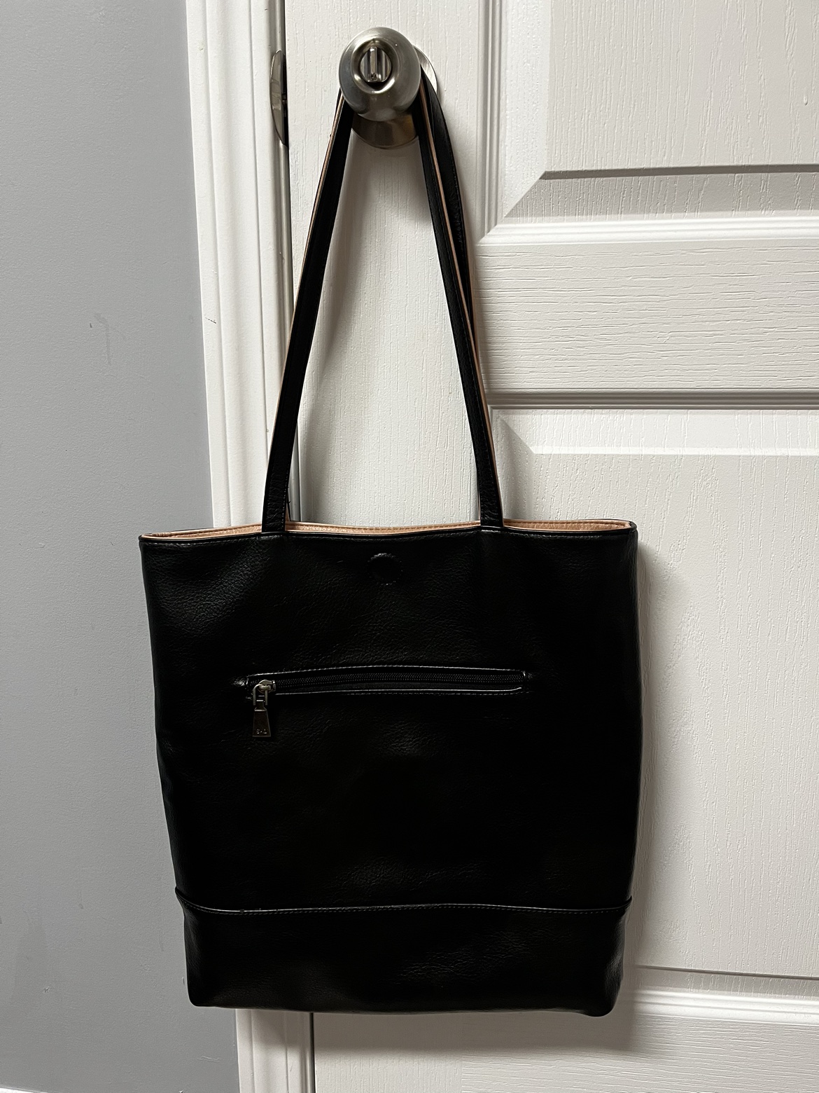 Leather tote bag reversible black and pink thumbnail