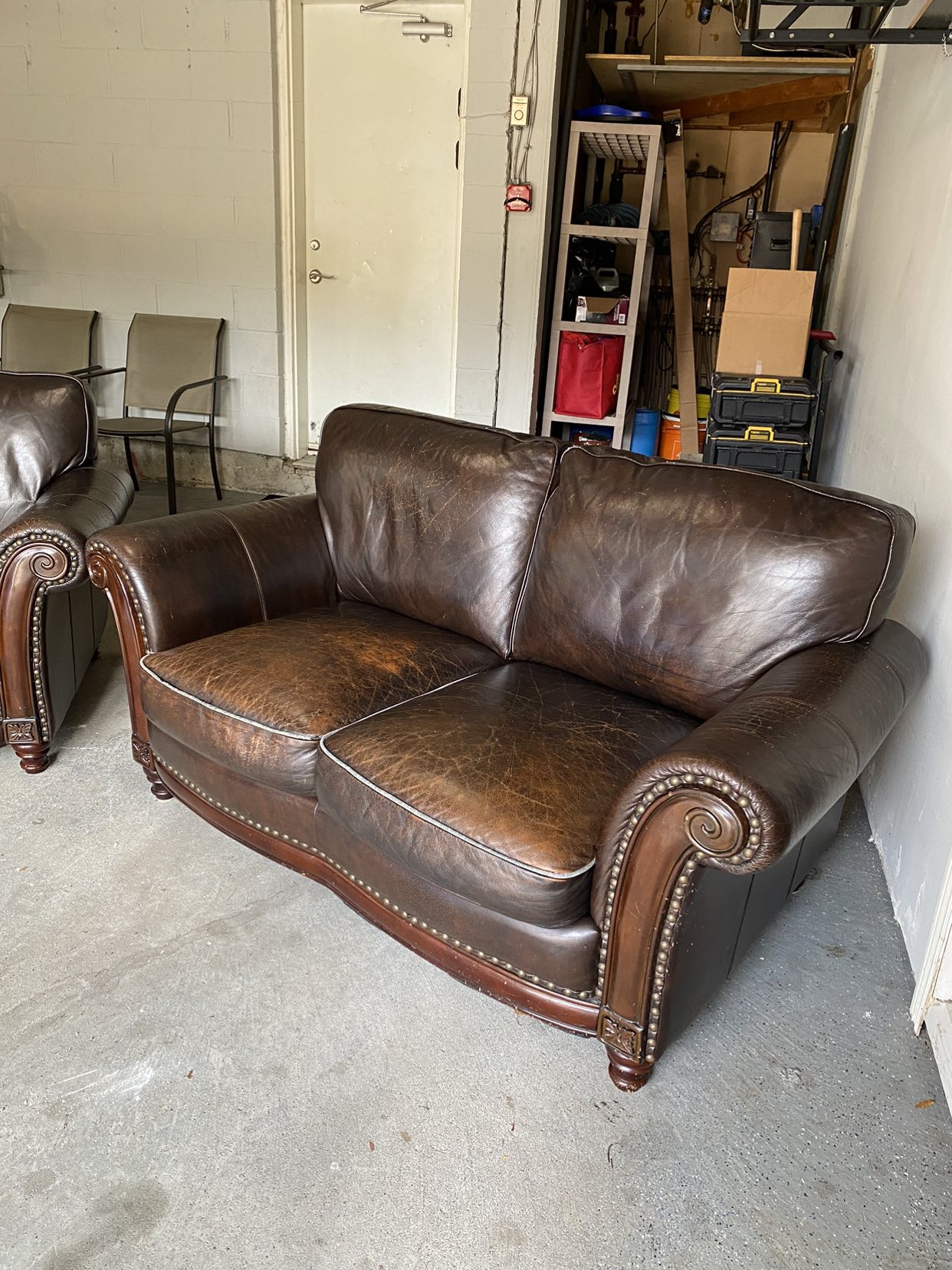 Vintage Brown Leather Couch Set - photo 3