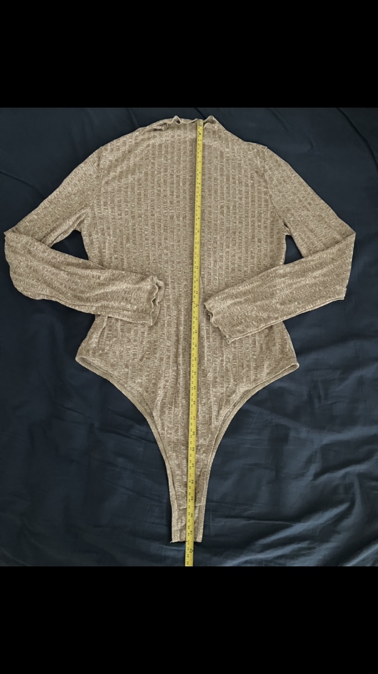 Shein Women’s Lettuce Trim Rib Knit Bodysuit Size XL 🤎🩶 image indicator(2)