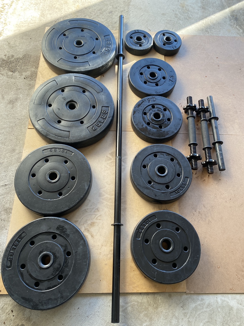 Beginner Gym Set - 120lbs Weight Set with Barbell and Dumbells - photo 2