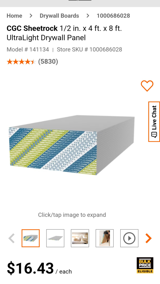 3- 1/2"x4'x8' lightweight drywall sheets