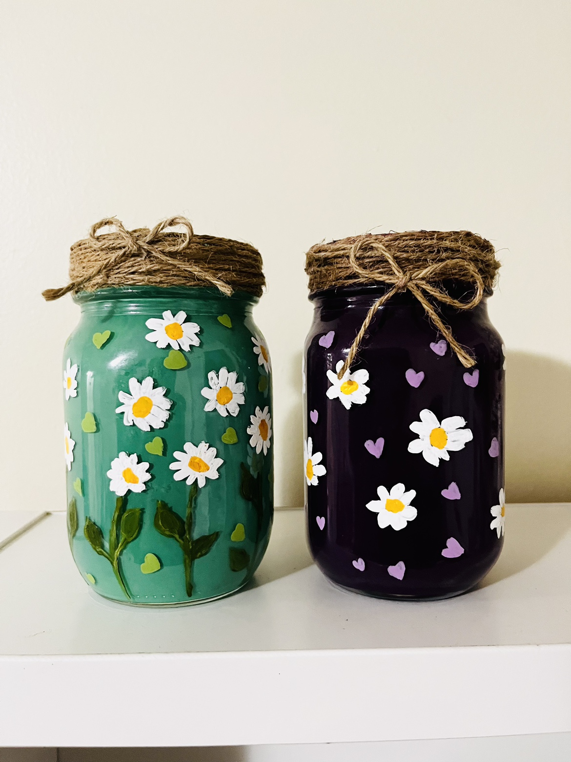 Hand painted glass jars