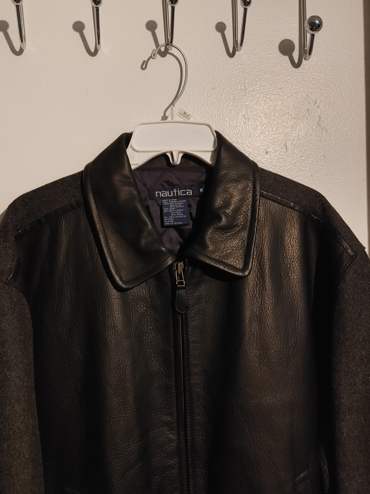 🥕NAUTICA GENUINE LEATHER AND WOOL JACKET MENS M RARE & NEW image indicator(2)