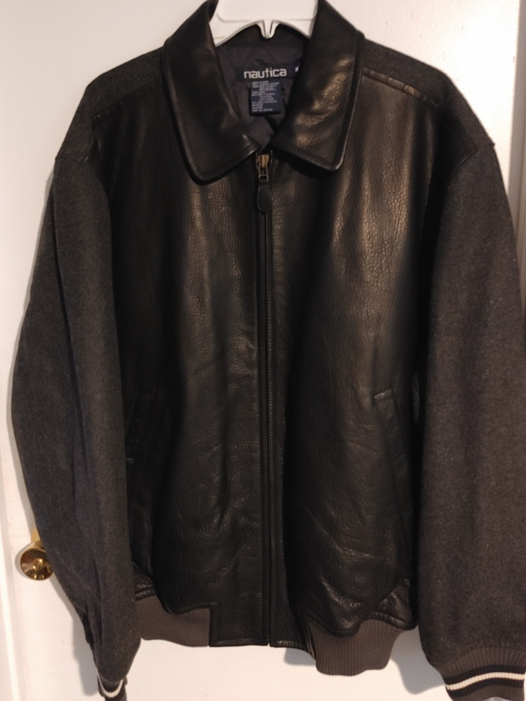 🥕NAUTICA GENUINE LEATHER AND WOOL JACKET MENS M RARE & NEW image indicator(5)