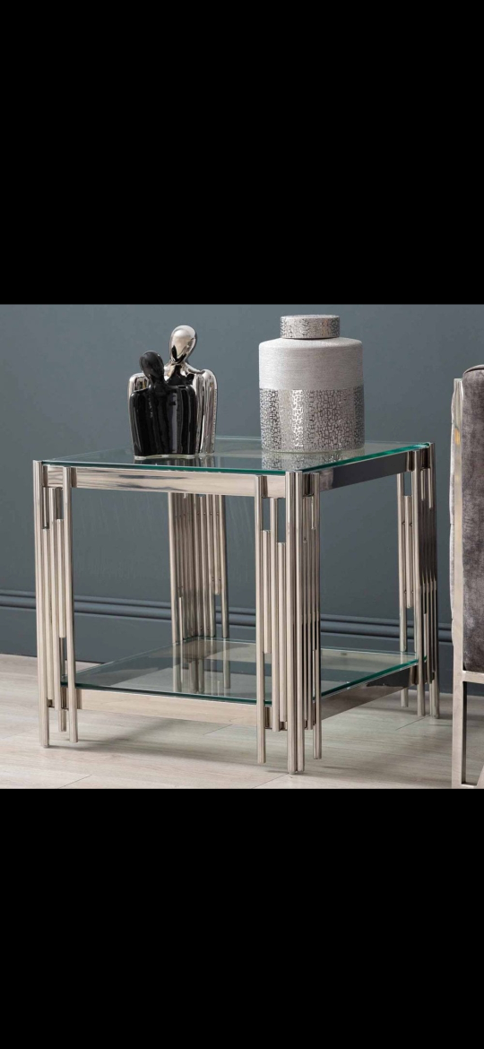 Britney End Table Glass and Stainless Steel. image indicator(9)