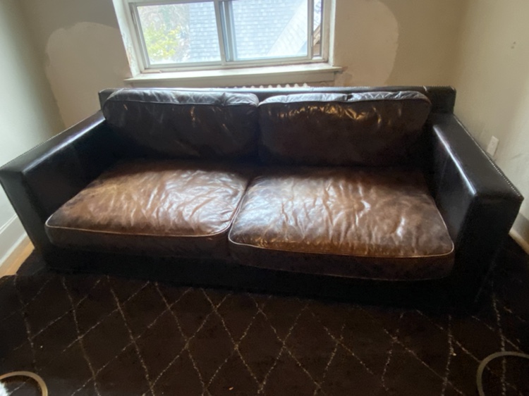 Vintage Restoration Hardware 7’ Collins Leather Sofa