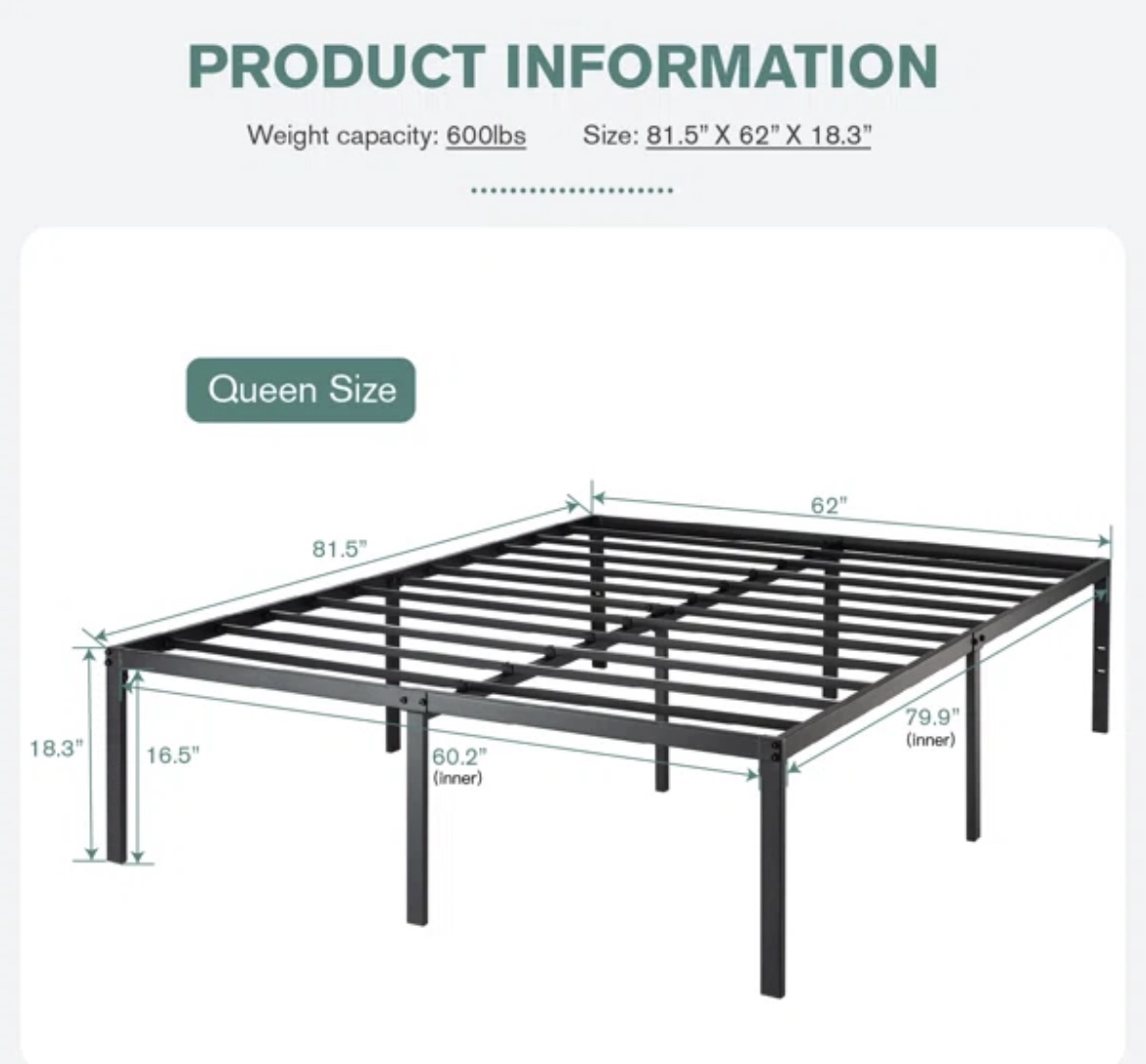 18” Metal queen bed frame - photo 4