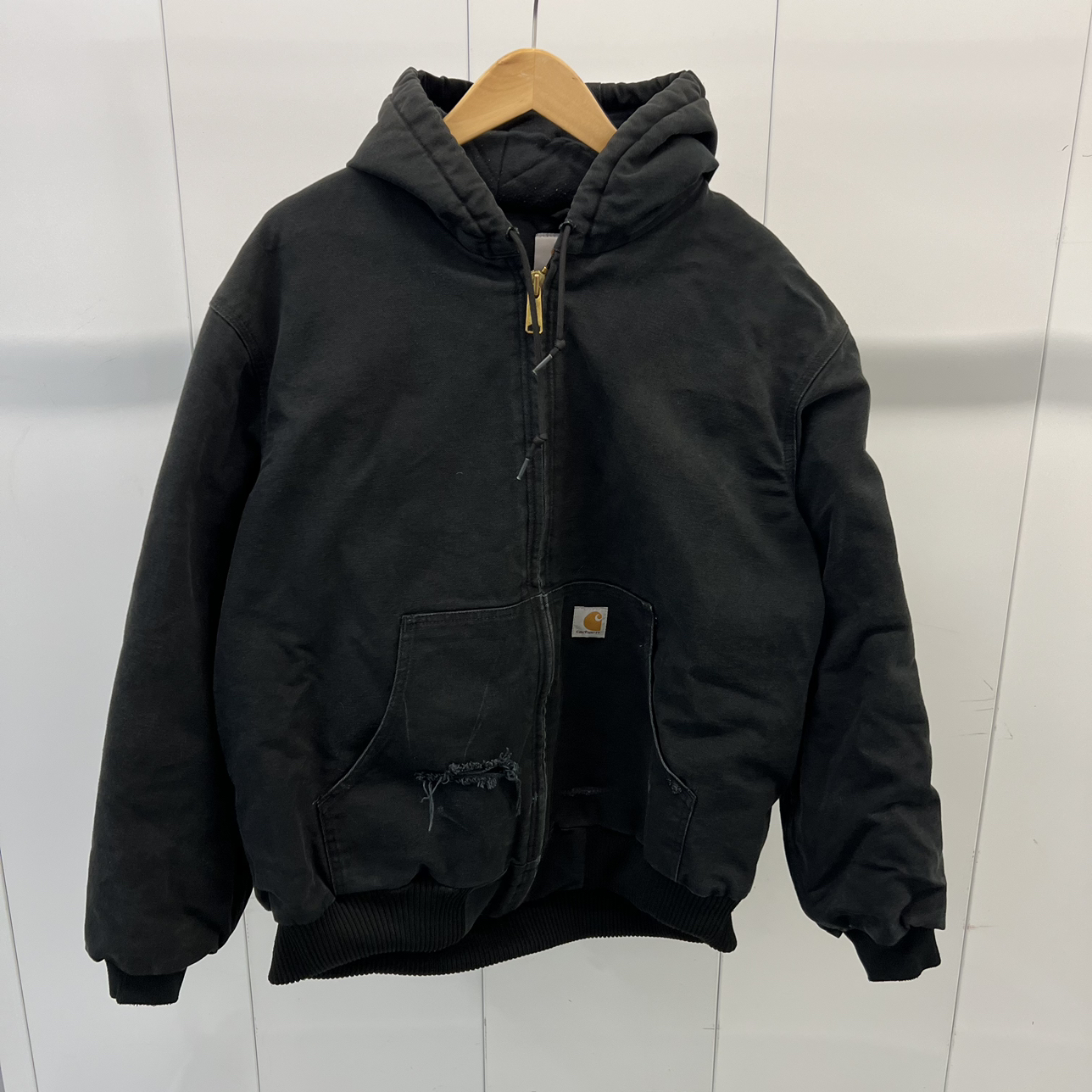Vintage 1990s Carhartt Hooded Workwear Jacket Size XL Black