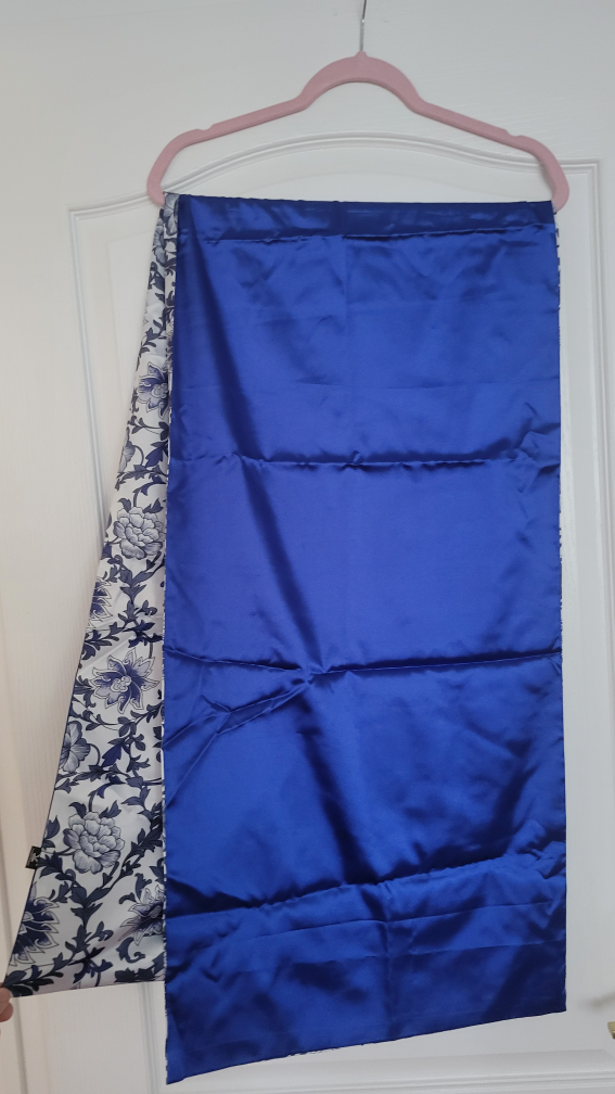 Blue Floral Satin Scarf Shawl Reversible