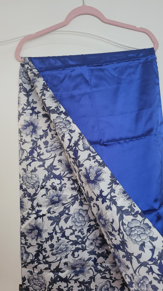 Blue Floral Satin Scarf Shawl Reversible - photo 2