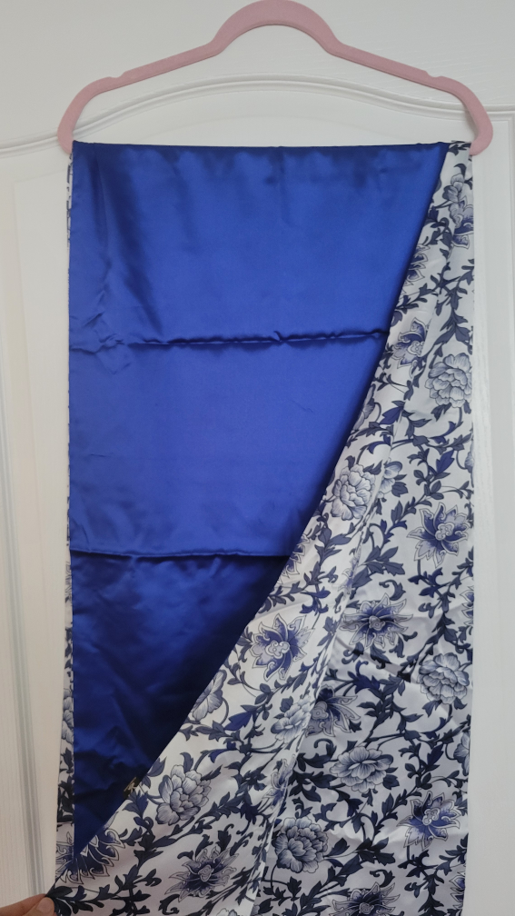 Blue Floral Satin Scarf Shawl Reversible - photo 3