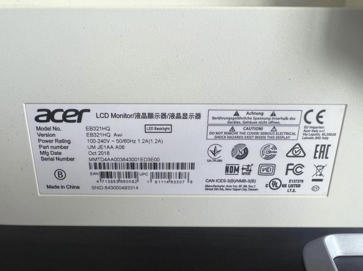 White Acer EB321HQ 32-inch Monitor - photo 4
