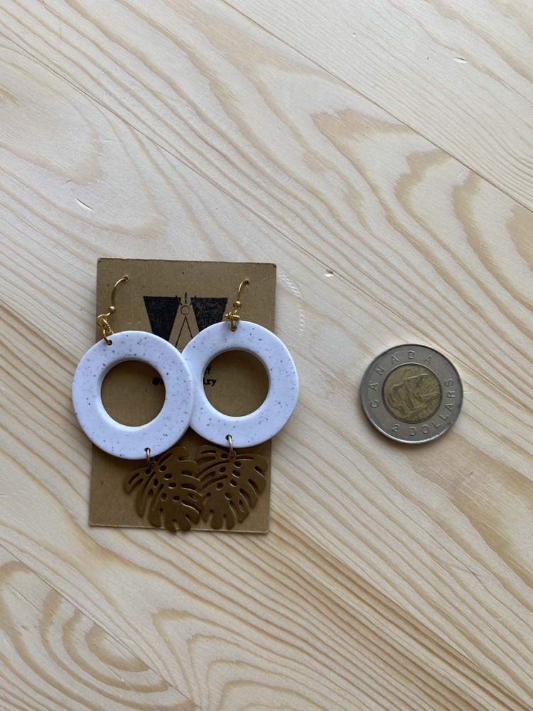 Dangly White and Gold Hue Monstera Earrings image indicator(2)