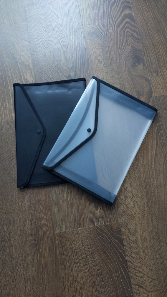 2 Envelope-Style Folders with Button Closure (1-black, 1-clear) thumbnail