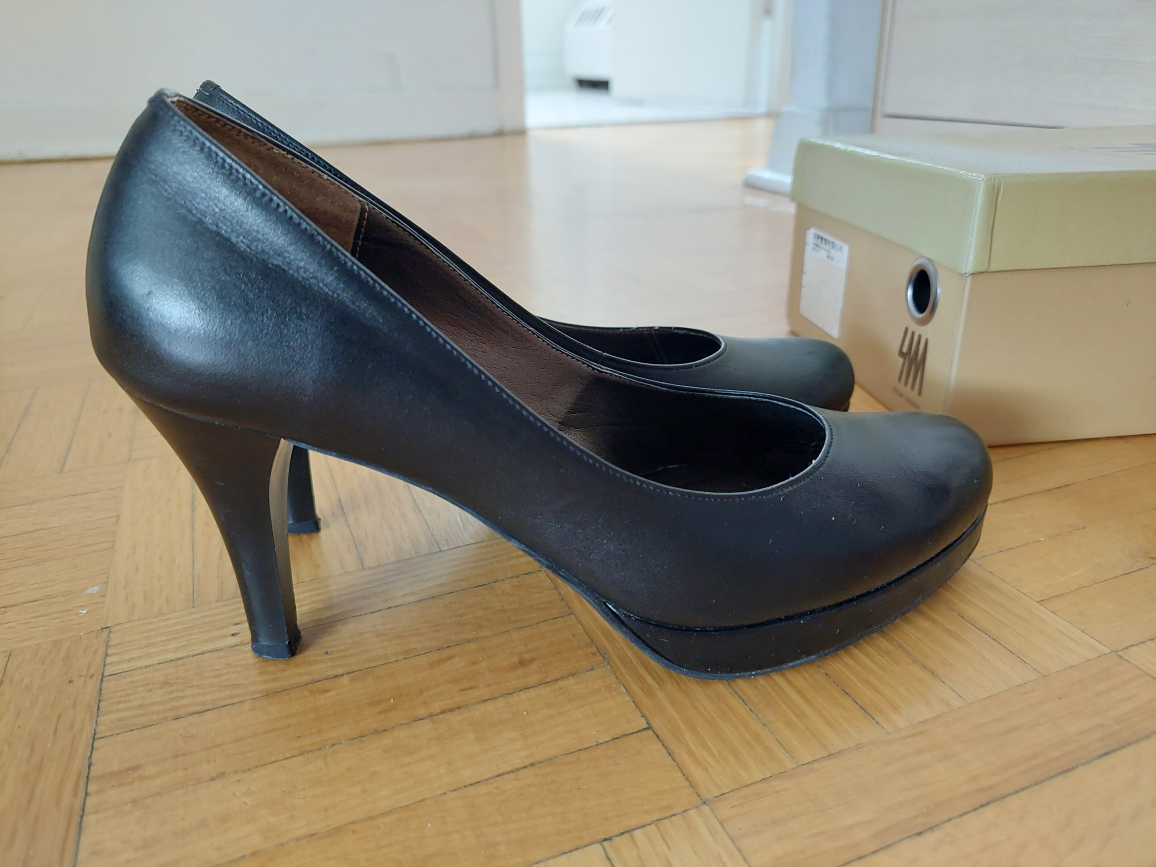Size 7 black leather high heels shoes pumps - photo 5