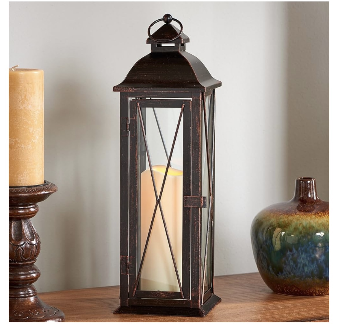 Metal lantern with battery candle light - photo 3