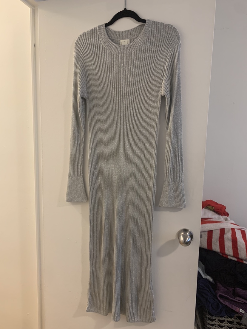 Silver Knit Stretchy Maxi Party Dress - photo 2