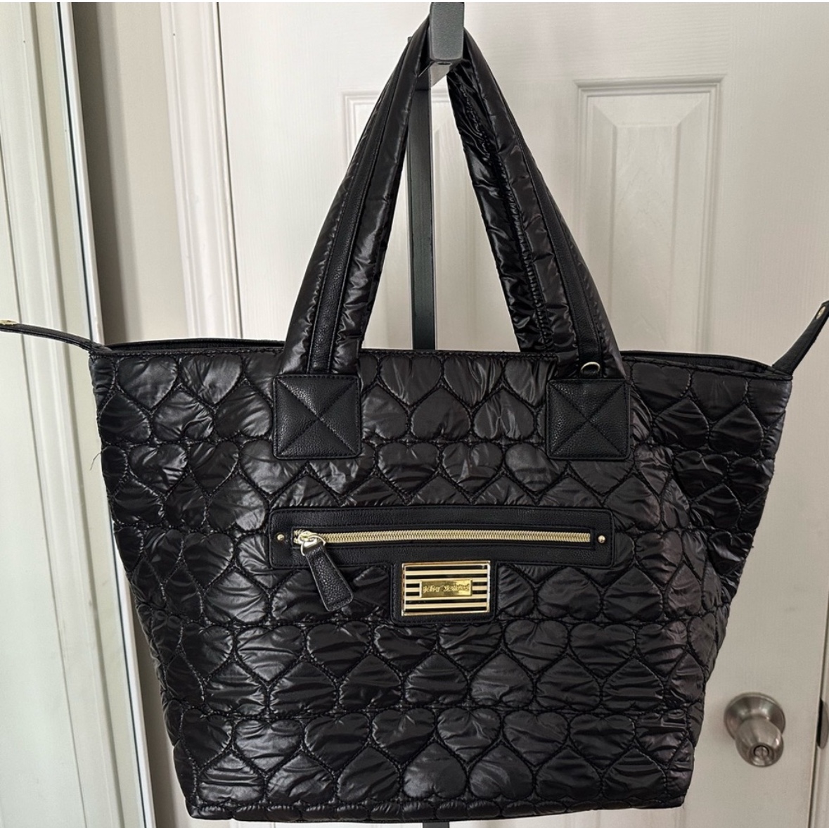 Betsey Johnson Black Quilted Large Tote Bag