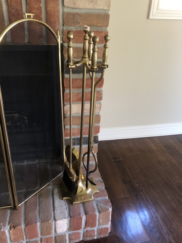 Solid brass fireplace accessory set