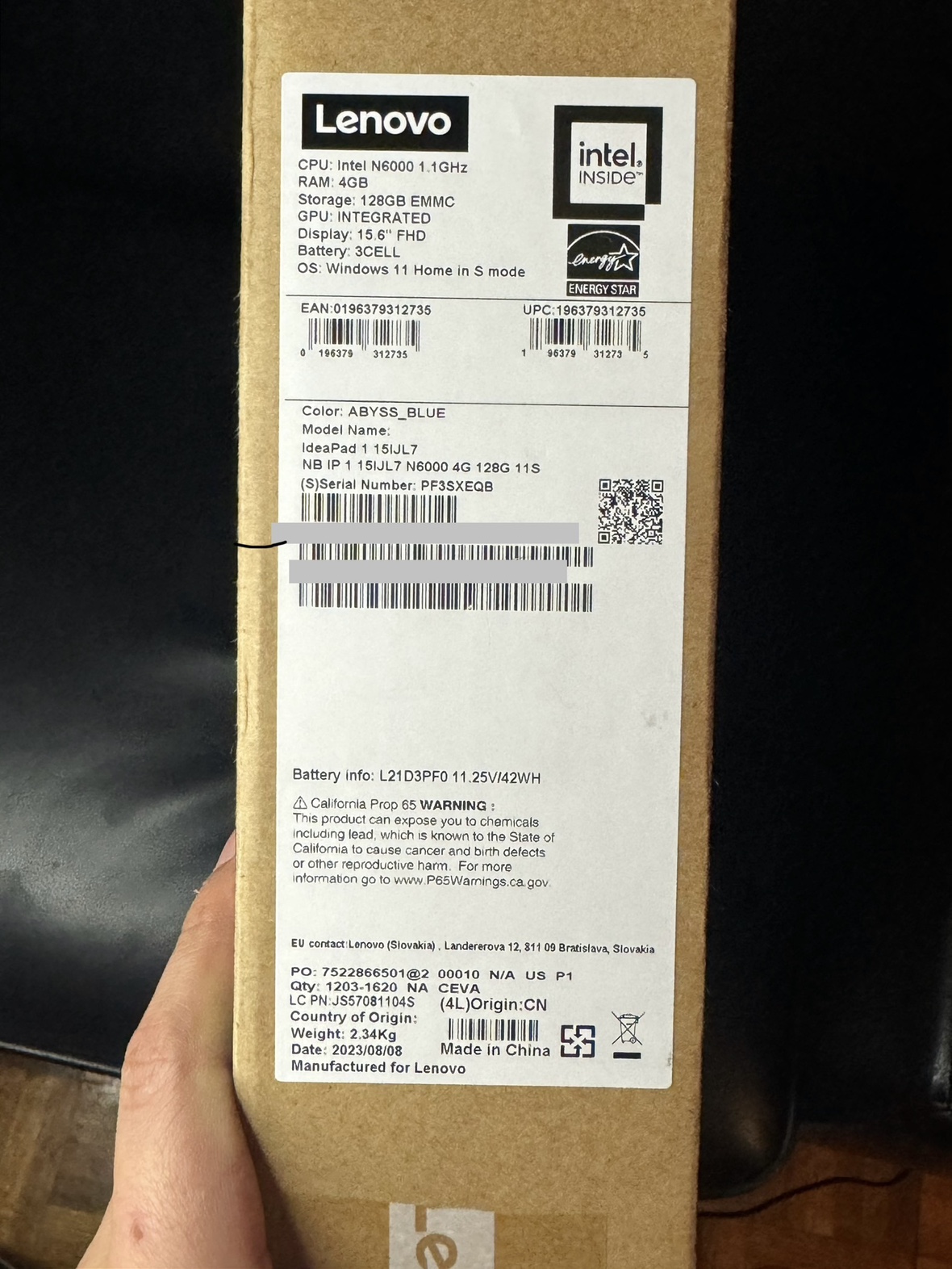 Laptop lenovo ideapad 1 model: 15IJL7, new !